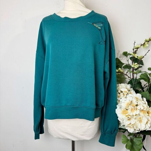 ANTHROPOLOGIE | Maeve Martini Icon Long-Sleeve Crew-Neck Pullover Sweatshirt | M - Picture 1 of 13